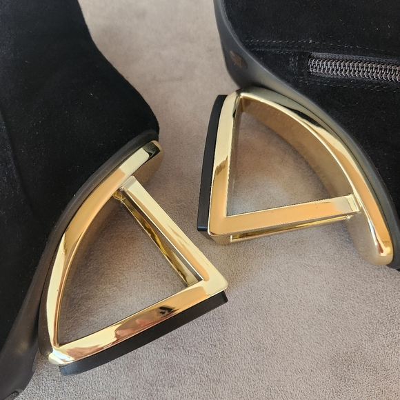 Gianni Bini heels boots 5.5 black suede golden architectural heel pointy new$140 - Picture 12 of 16